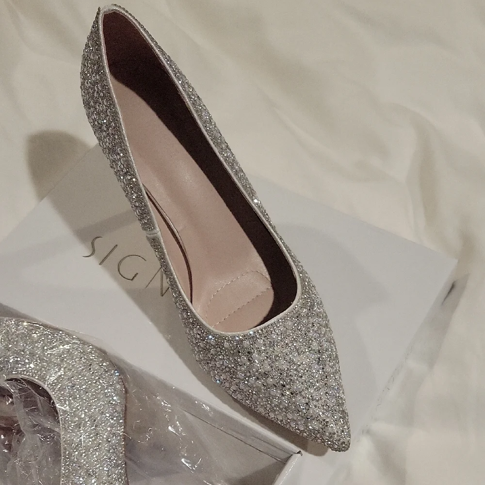 Galina Signature NIOMI - Silver/White Glitter Heels (Davids Bridal) Never Worn. - Picture 3 of 3